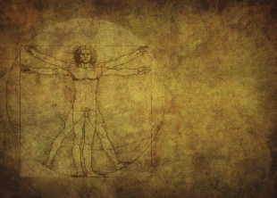 Vitruvian man on gold textured background