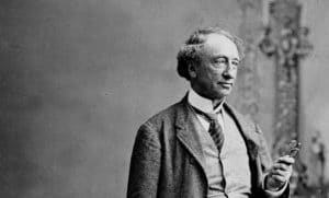 Portrait black and white shot of Sir John A. Macdonald.