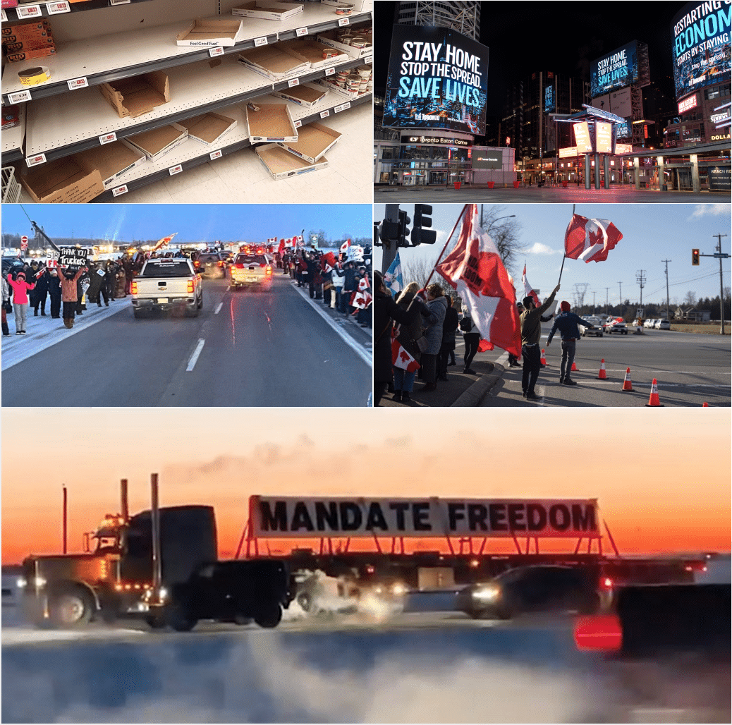 “The country needs this desperately”: By the winter of 2022, millions of lockdown-weary Canadians were nearing despair; the Freedom Convoy gave them back a voice. At bottom, B.C. trucker Bern Bueckert’s Peterbilt and its famous sign. 
