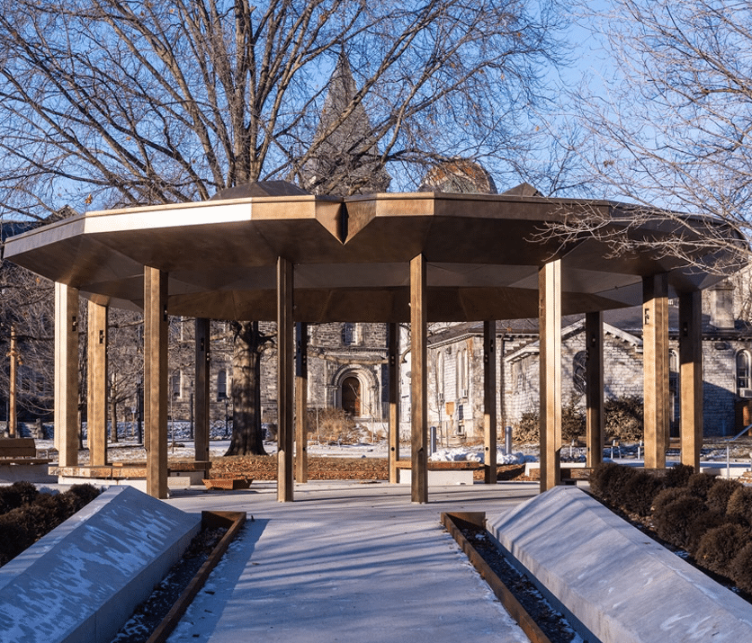 As part of its “decolonization” drive, the U of T’s Landmark Project included an “Indigenous Landscape” at St. George’s College with the open-air pavilion in its centre (shown). To the author, the ideological Indigenization of the entire university goes against the panoramic pursuit of knowledge that should be its true goal.