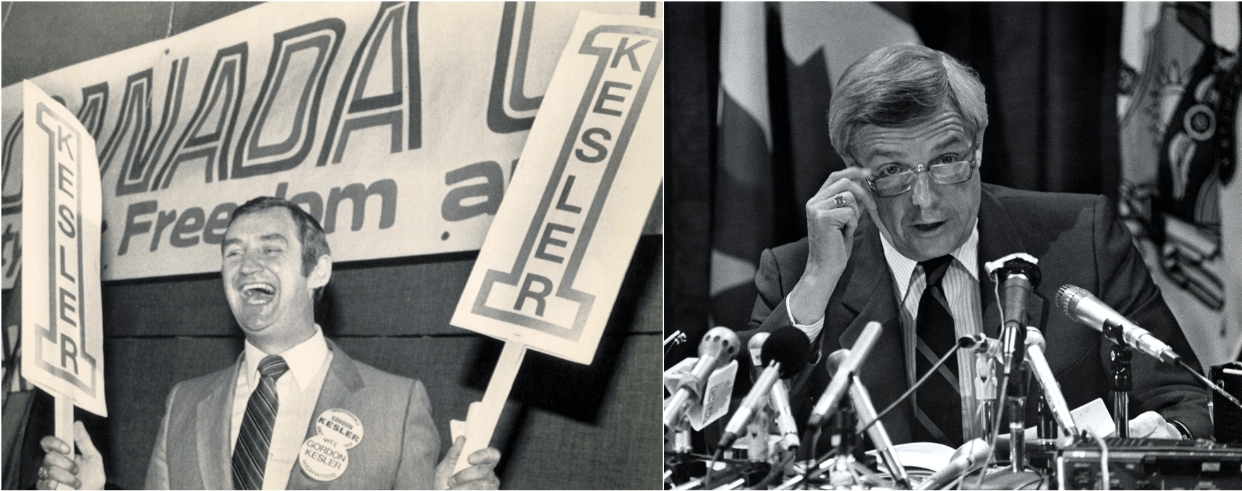 Alberta_separatism_Jason_Kenney_Alberta_politics_western_alienation_2 So much for a “dogcatcher”: Alberta separatist Gordon Kesler (left) secured a victory for the Western Canada Concept Party in a February 1982 by-election; he lost in a general election later that year to the Progressive Conservative Party led by Peter Lougheed (right), though Lougheed won on a promise to continue resisting Ottawa.