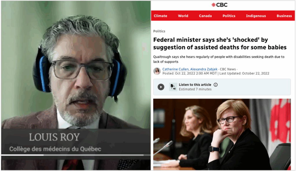 Infants in peril? In his 2022 appearance before the Special Joint Committee on Medical Assistance in Dying, Quebec doctor Louis Roy (left) of the Quebec College of Physicians said MAID could be expanded to include babies “with severe deformities”. His suggestion sparked a nationwide outcry.