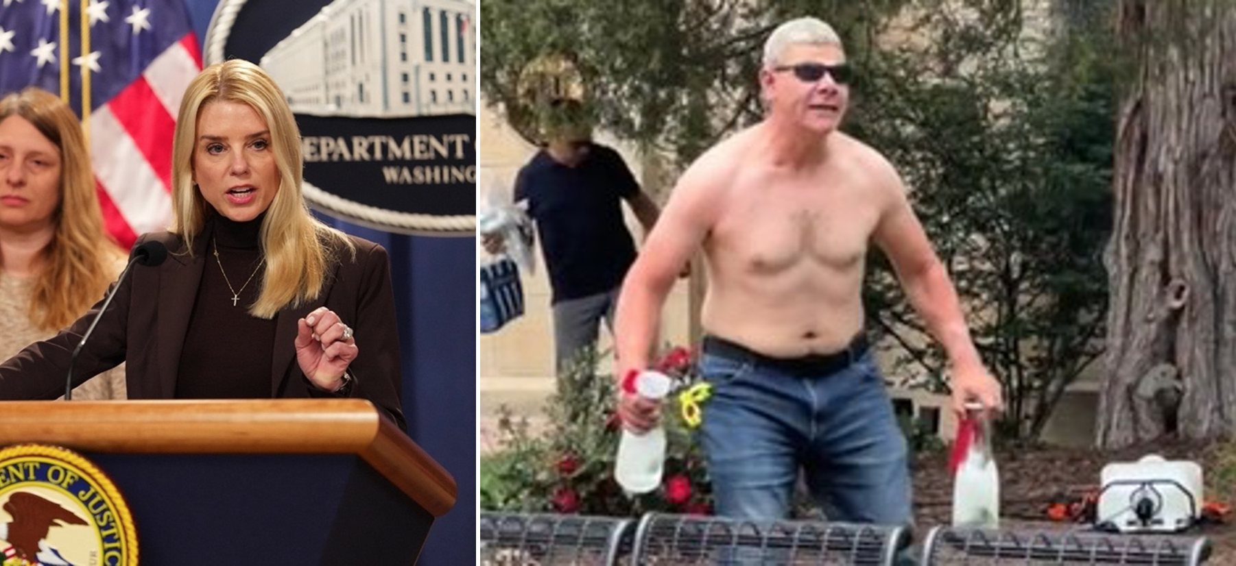 U.S. Attorney-General Pam Bondi (left) has promised to hold Mohammed Sabry Soliman (right) “accountable to the fullest extent of the law”; Soliman, an Egyptian who was in the U.S. illegally, stands accused of using a homemade flamethrower and Molotov cocktails to attack a peaceful march of elderly Jews commemorating the Hamas hostages, wounding 13, one of whom later died.