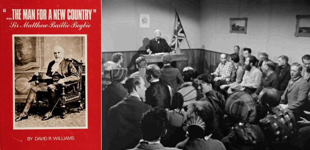 Monumental figure: David R. Williams’ 1977 biography, The Man for a New Country, explains how Chief Justice Sir Matthew Baillie Begbie brought the rule of law to the colony of British Columbia, including by defending the rights of Indigenous and Chinese people. At right, a screenshot from the 1958 National Film Board documentary The Legendary Judge. 