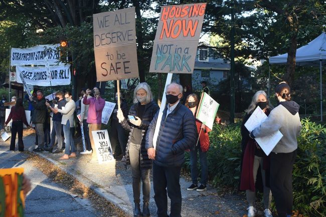 Residents of Strathcona park protest the Vancouver homeless camp that has been allowed to grow
