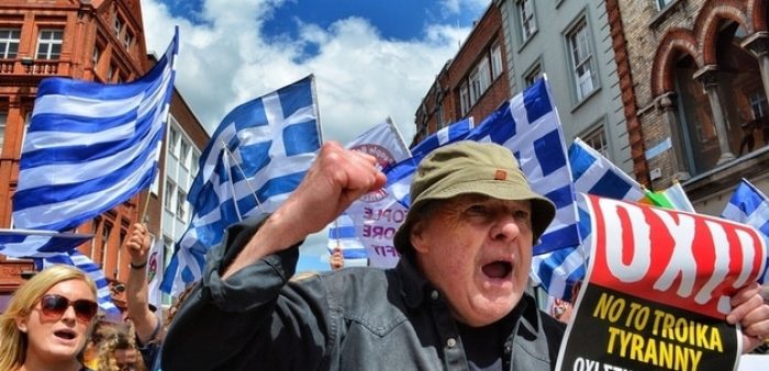 Picture of protestors when Greece's national debt reached crisis levels.