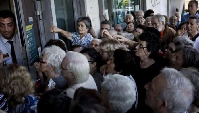 Lineups outside ATMs in Greece when governments closed banks during their financial crisis.