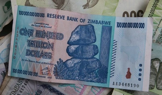 Picture of Zimbabwe banknote which was inflated in response to the nation's debt crisis.