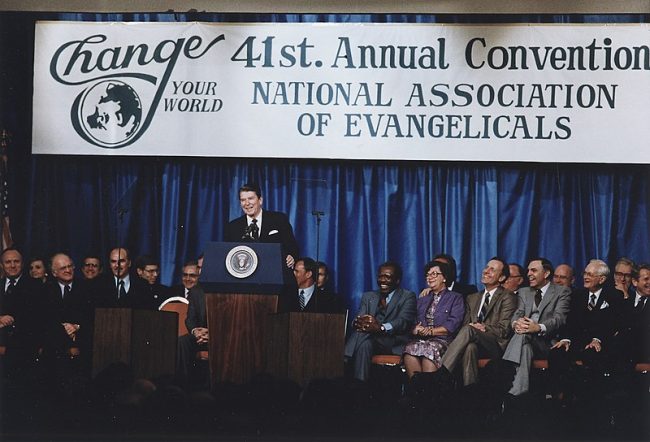 Ronald Reagan delivers his famous "evil empire" speech at the National Association of Evangelicals Convention in 1983.