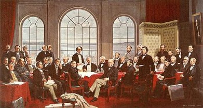 Picture of Fathers of Confederation. Group of leaders pursuing liberty for their country.