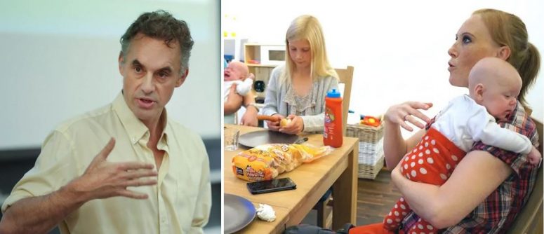 Picture of Jordan Peterson next to mother holding young baby. Is liberty innate to human nature?