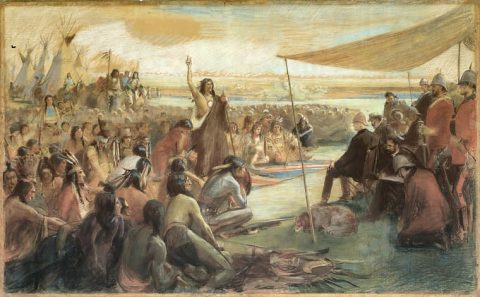 Morgan – Inset 5 Diplomacy that worked: Siksika Blackfoot Chief Crowfoot making a speech during the Treaty 7 negotiations in the 1870s.