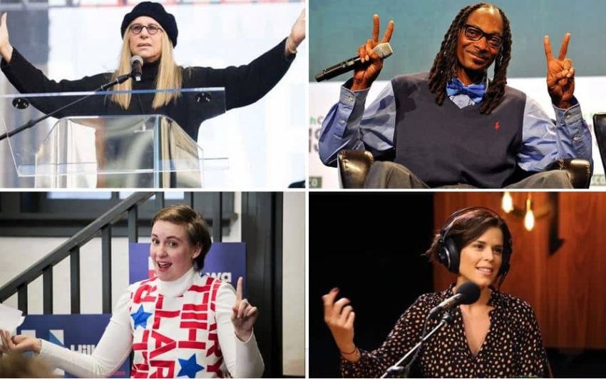 Hip, Hip, Hypocrisy: Trump’s many celebrity critics talk a lot about moving, but never seem to get around to packing up. (Clockwise from upper right: rapper Snoop Dogg, actress Neve Campbell, writer and actress Lena Dunham and singer Barbra Streisand.)