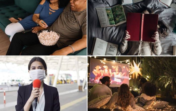 Four images are used to explain the importance and innate use of narratives for human beings.